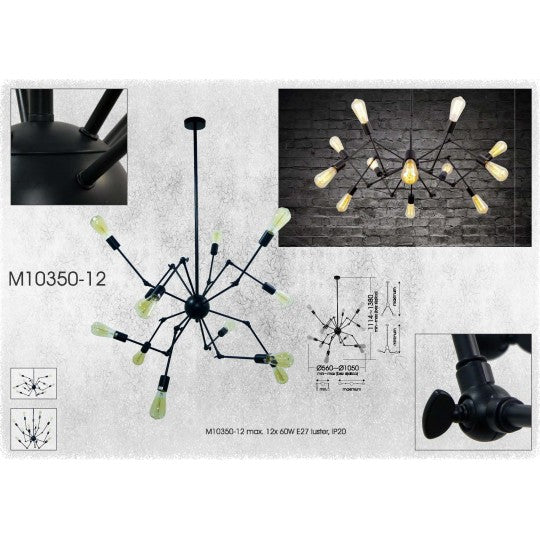 -R M10350-12 luster 12xE27 max.60W crni Mitea Lighting