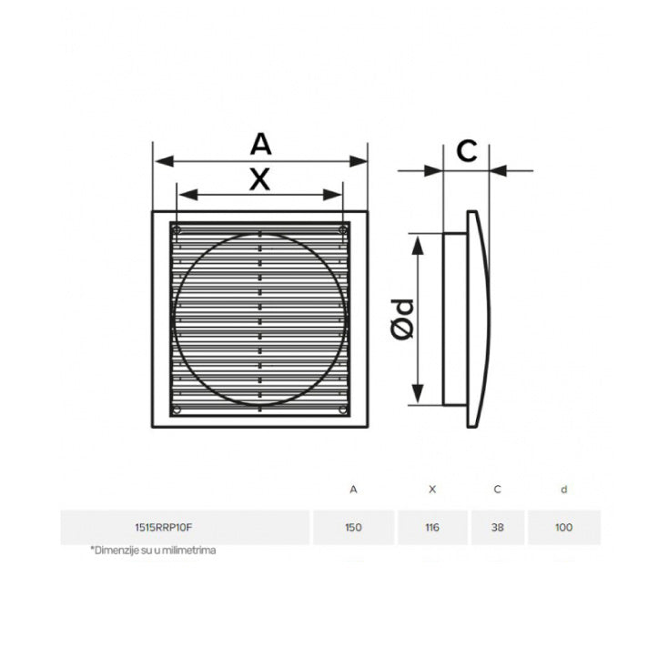 Plastična žaluzina 150x150mm
