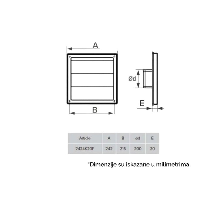 Plastična žaluzina 242x242mm