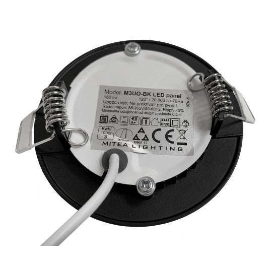 M3UO-BK 3W 6500K crni ugradni okrugli LED panel Mitea Lighting