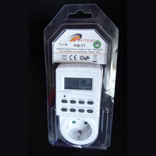PM-T1 7dana 24h beli digitalni programator vremena, tajmer 16A Mitea Electric