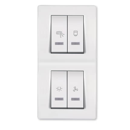 Sklopka za kupatilo, vertikalno - svetlo, ventilator, grejalica, bojler